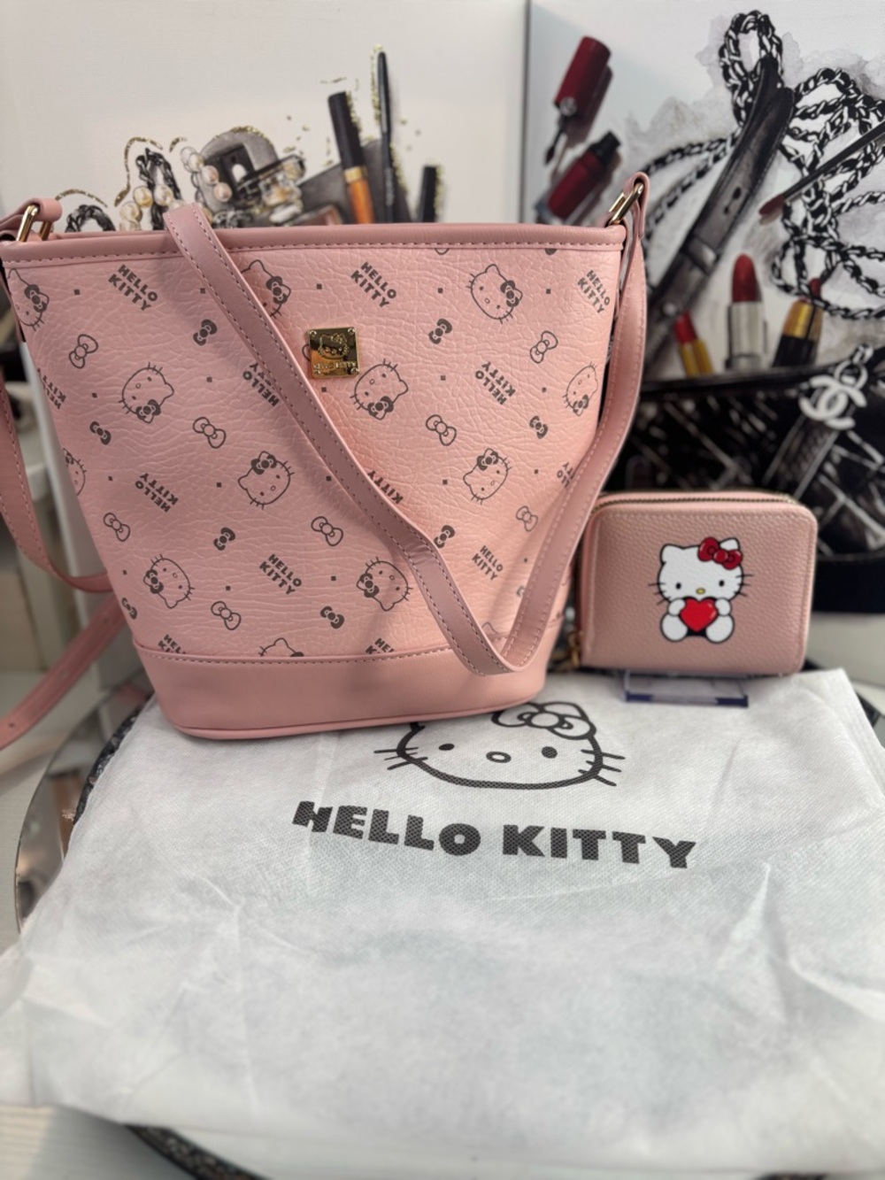 Hello Kitty Pink Crossbody Bag with Matching Wallet Set